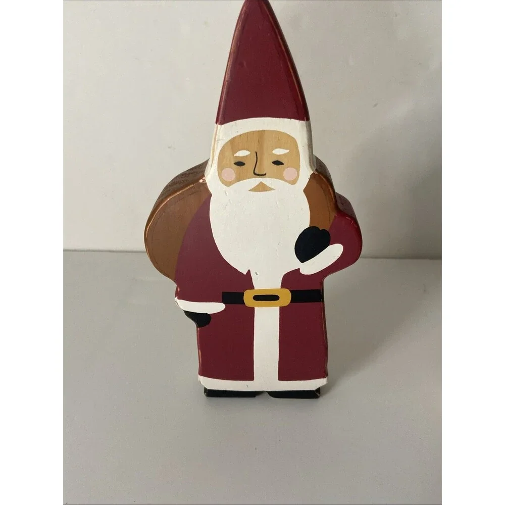 Pottery Barn Wood Santa Reindeer Snowman Forest Scene Figurine Set Christmas